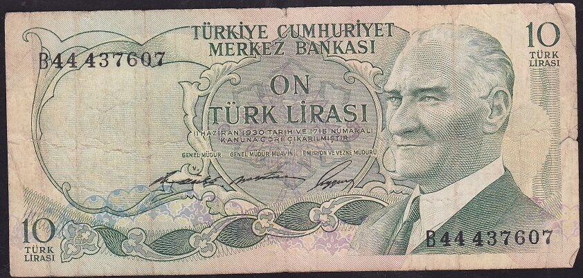 6.Emisyon 1.Tertip 10 Lira B44 437607 Temiz+