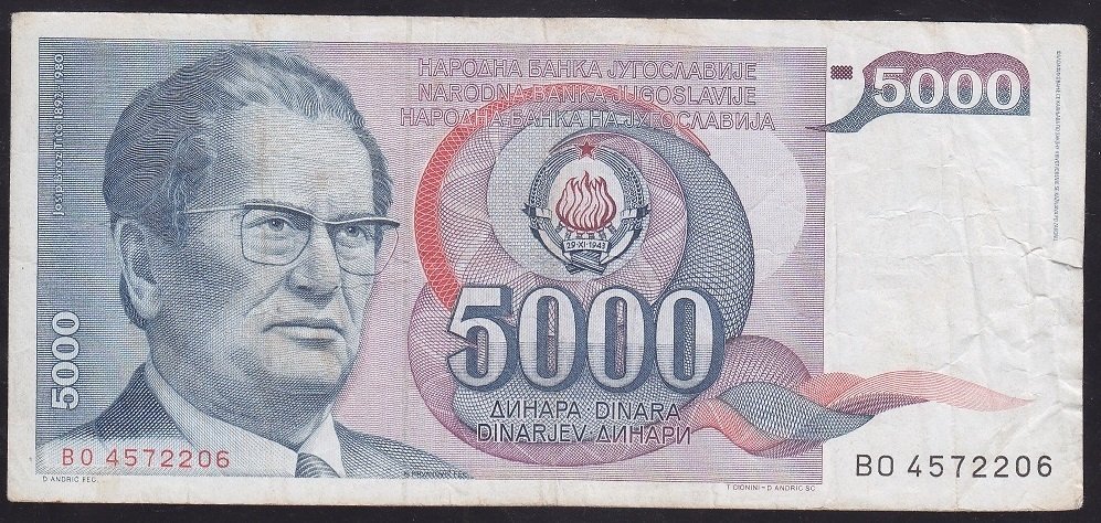 YUGOSLAVYA 5000 DİNAR 1985 ÇOK TEMİZ +