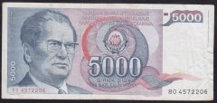 YUGOSLAVYA 5000 DİNAR 1985 ÇOK TEMİZ +