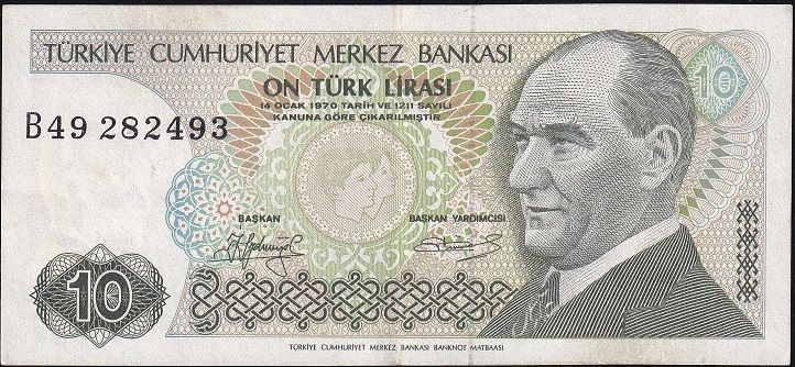 7.Emisyon 1.Tertip 10 Lira B49 282493 Çilaltı