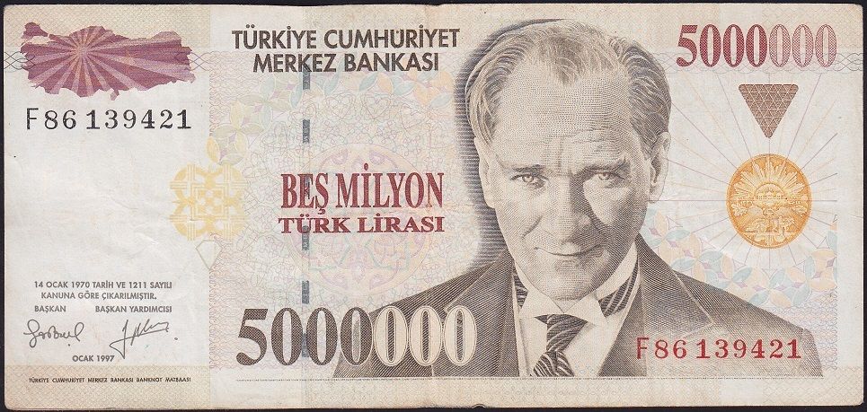 7.Emisyon 5 000 000 Lira F86 139421 Çok Temiz+