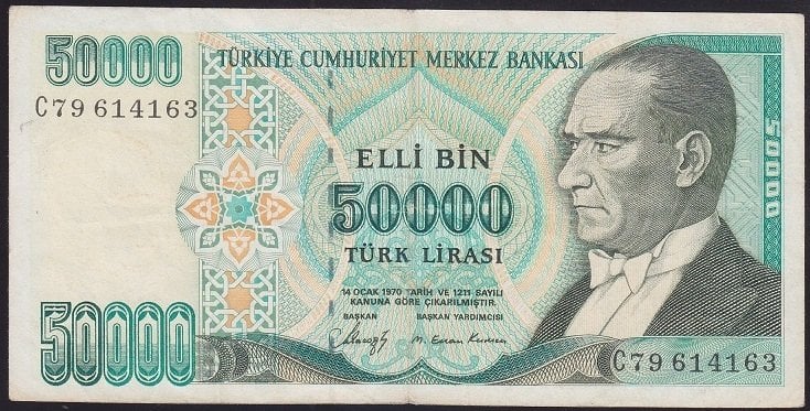 7.EMİSYON 1.TERTİP 50000 LİRA C79 614163 ÇOK TEMİZ +