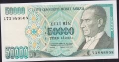 7.Emisyon 2.Tertip 50000 Lira L73 888808 Çil