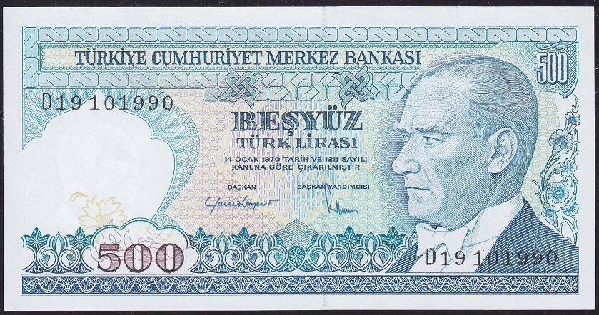7.Emisyon 2.Tertip 500 Lira D19 101990 Çil