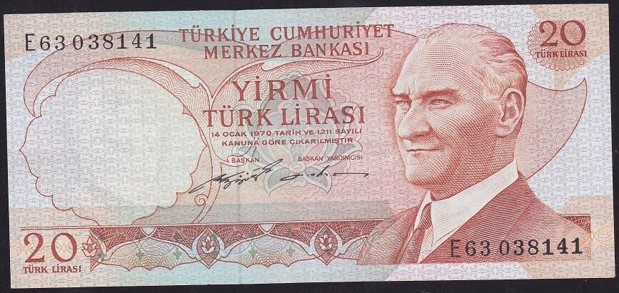 6.Emisyon 2.Tertip 20 Lira E63 038141 Ççt Çilaltı