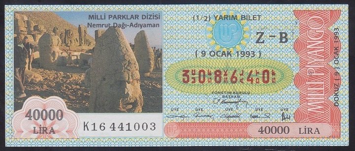 1993 9 OCAK YARIM BİLET Z-B SERİSİ