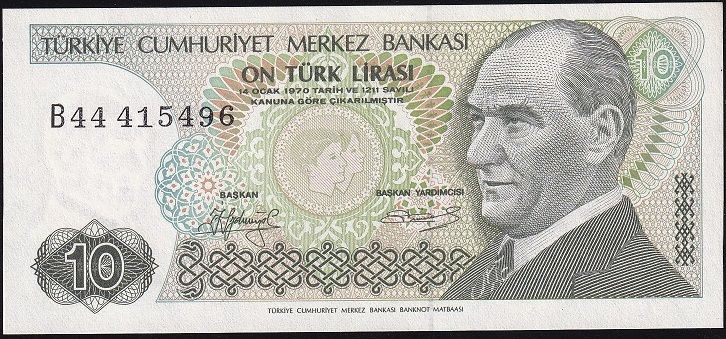 7.Emisyon 1.Tertip 10 Lira B44 415496 Çilaltı Çil