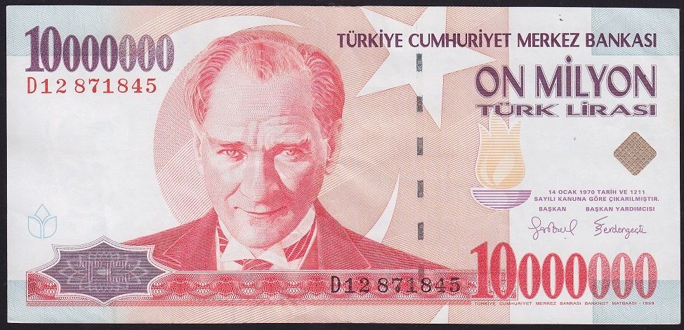 7.Emisyon 10 000 000 Lira D12 871845 Çok Temiz+