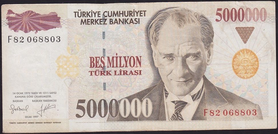 7.Emisyon 5 000 000 Lira F82 068803 Çok Temiz