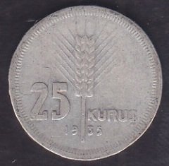 1935 Yılı 25 Kuruş Gümüş