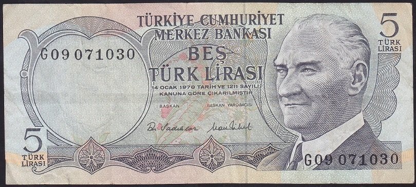 6.EMİSYON 2.TERTİP 5 LİRA G09 071030 ÇOK TEMİZ