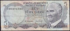 6.EMİSYON 2.TERTİP 5 LİRA G09 071030 ÇOK TEMİZ