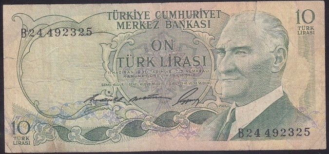 6.EMİSYON 1.TERTİP 10 LİRA B24 492325 TEMİZ