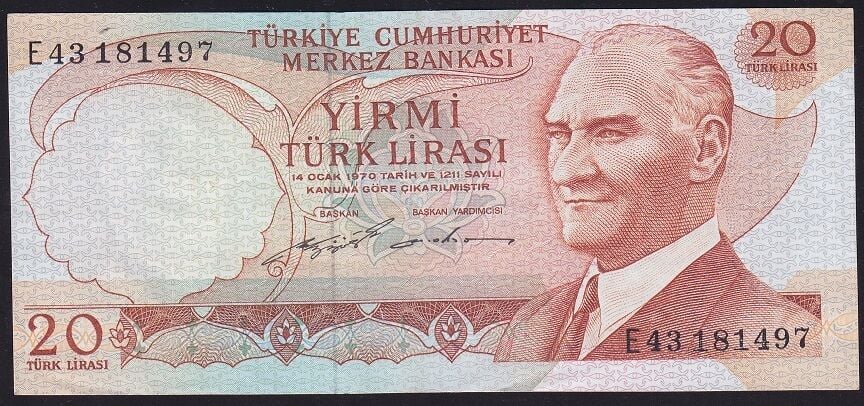 6.Emisyon 2.Tertip 20 Lira E43 181497 Çok Temiz+