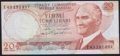 6.Emisyon 2.Tertip 20 Lira E43 181497 Çok Temiz+