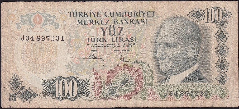 6.Emisyon 3.Tertip 100 Lira J34 897231 Temiz