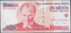 7.Emisyon 10 000 000 Lira D10 969356 Çok Temiz+