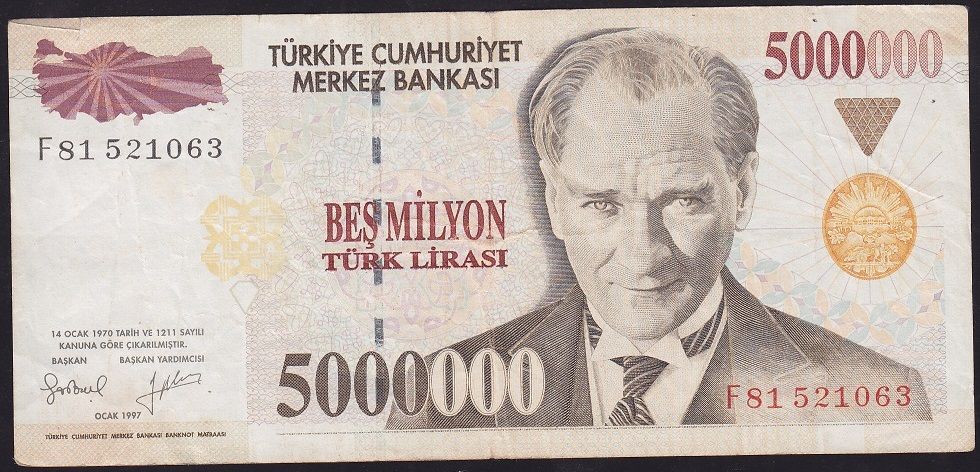 7.Emisyon 5 000 000 Lira F81 521063 Çok Temiz
