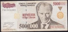 7.Emisyon 5 000 000 Lira F81 521063 Çok Temiz