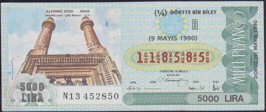 1990 9 Mayıs Çeyrek Bilet - R Serisi - Sivas