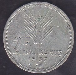 1937 Yılı 25 Kuruş Gümüş