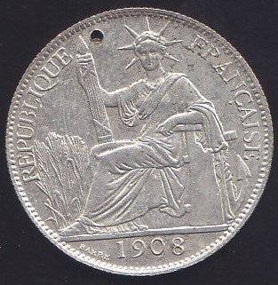 İNDOCHİNA 20 CENT 1908 GÜMÜŞ KAPLAMA