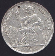 İNDOCHİNA 20 CENT 1908 GÜMÜŞ KAPLAMA