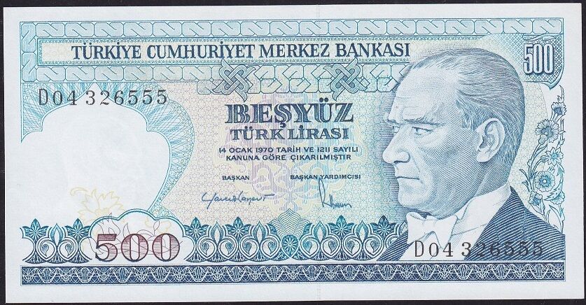 7.Emisyon 2.Tertip 500 Lira D04 326555 Çil