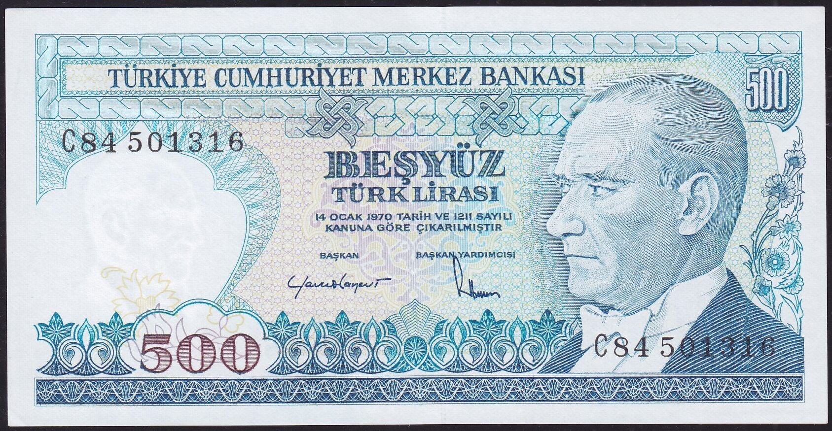 7.Emisyon 2.Tertip 500 Lira C84 501316 Çilaltı Çil