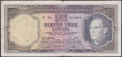 5.EMİSYON 4.TERTİP 500 LİRA T64 021062 ÇOK TEMİZ