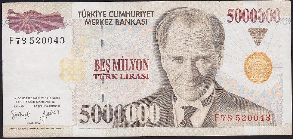 7.Emisyon 5 000 000 Lira F78 520043 Çok Çok Temiz+
