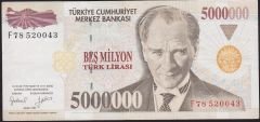 7.Emisyon 5 000 000 Lira F78 520043 Çok Çok Temiz+