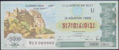 1990 9 AĞUSTOS ÇEYREK BİLET - U SERİSİ