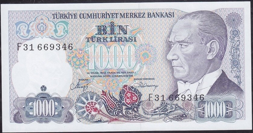7.Emisyon 2.Tertip 1000 Lira F31 669346 Çil