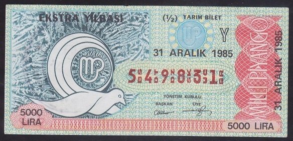 1985 31 ARALIK YARIM BİLET Y SERİSİ EKSTRA YILBAŞI