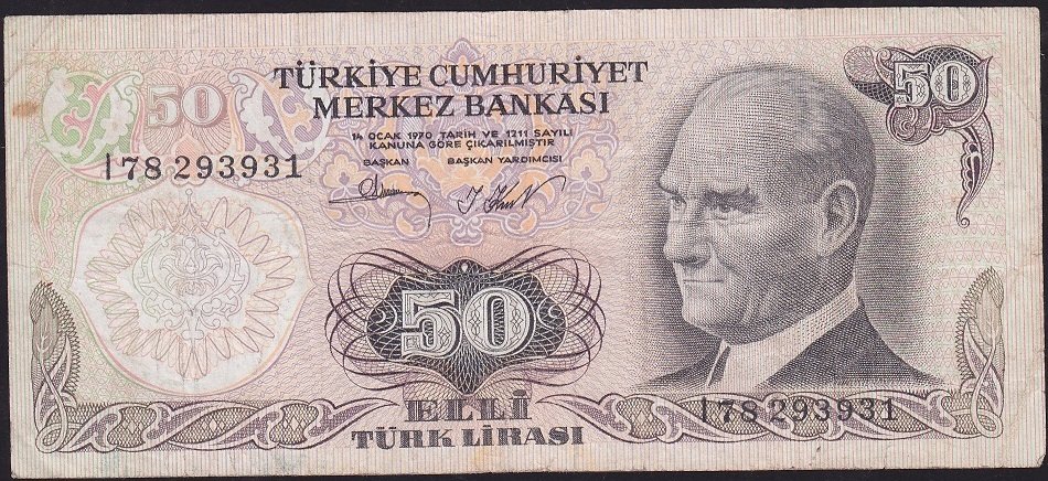 6.Emisyon 2.Tertip 50 Lira I78 293931 Çok Temiz