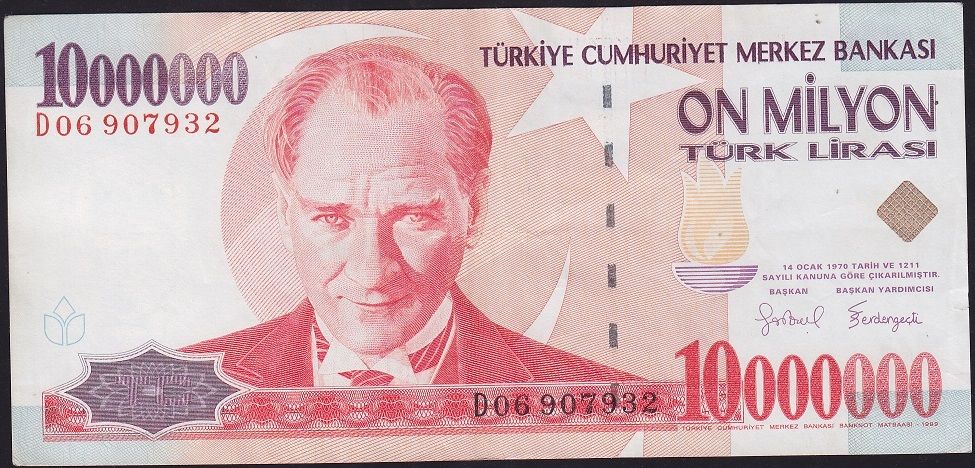 7.Emisyon 10 000 000 Lira D06 907932 Çok Temiz