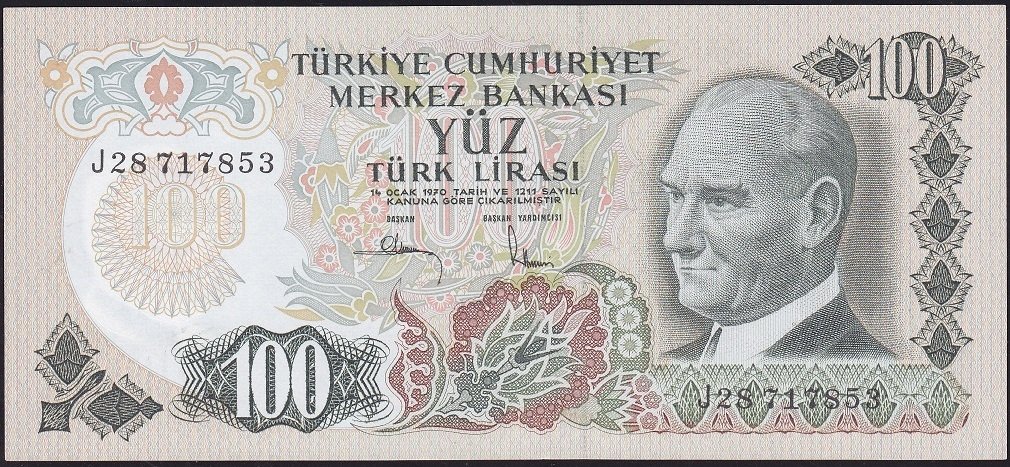 6.Emisyon 3.Tertip 100 Lira J28 717853 Çil