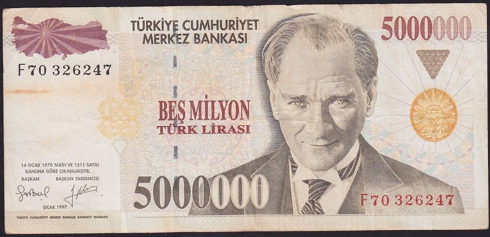 7.Emisyon 5 000 000 Lira F70 326247 Çok Temiz