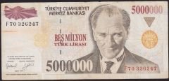 7.Emisyon 5 000 000 Lira F70 326247 Çok Temiz
