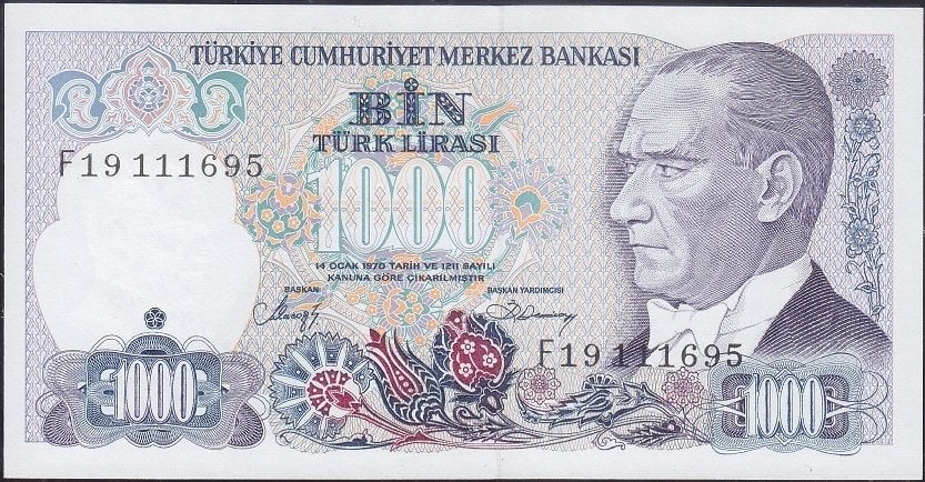 7.Emisyon 2.Tertip 1000 Lira F19 111695 Çilaltı Çil