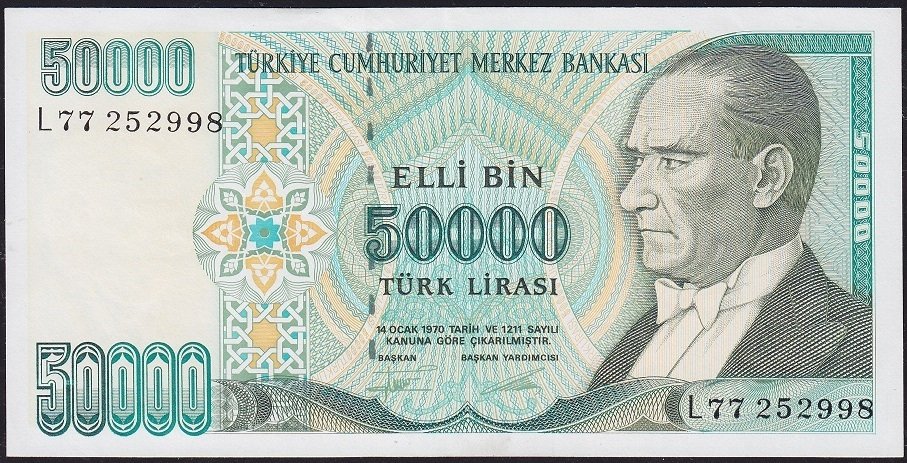 7.Emisyon 2.Tertip 50000 Lira L77 252998 Çilaltı