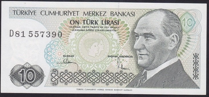 7.EMİSYON 2.TERTİP 10 LİRA D81 557390 ÇİL