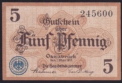 Almanya 5 Pfennig Notgeld 1917 Çilaltı