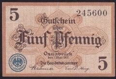 Almanya 5 Pfennig Notgeld 1917 Çilaltı