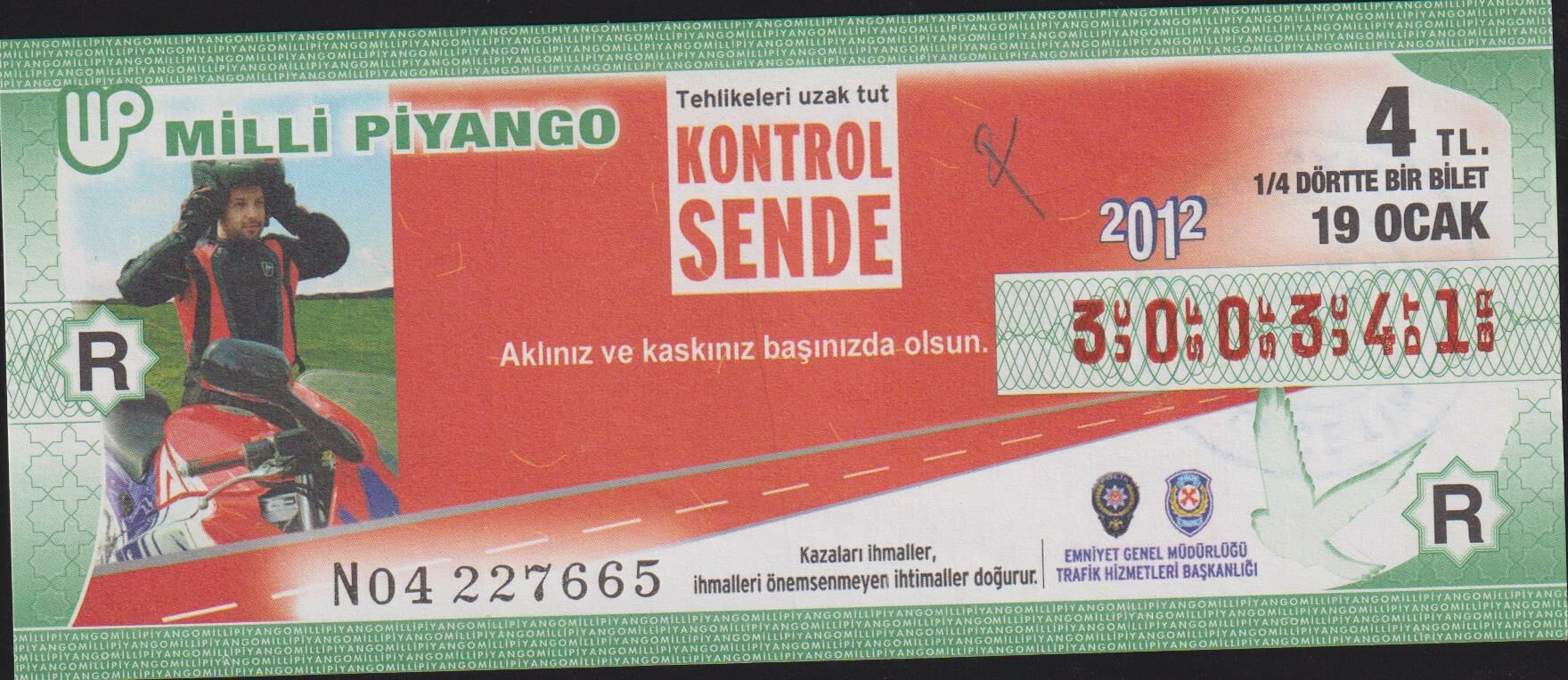 2012 19 Ocak Çeyrek Bilet - R Serisi