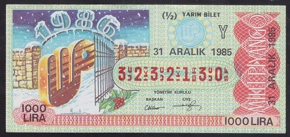 1985 31 ARALIK YARIM BİLET Y SERİSİ