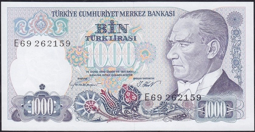 7.Emisyon 1.Tertip 1000 Lira E69 262159 Çil