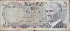 6.EMİSYON 1.TERTİP 5 LİRA F33 134871 TEMİZ