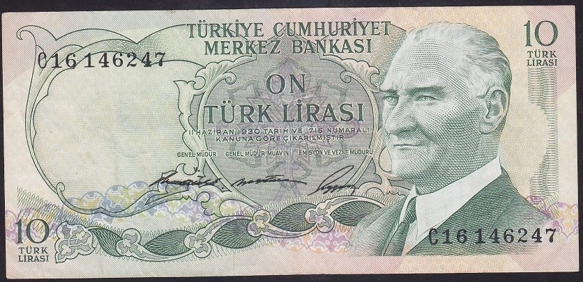 6.EMİSYON 1.TERTİP 10 LİRA C16 146247 ÇOK TEMİZ +